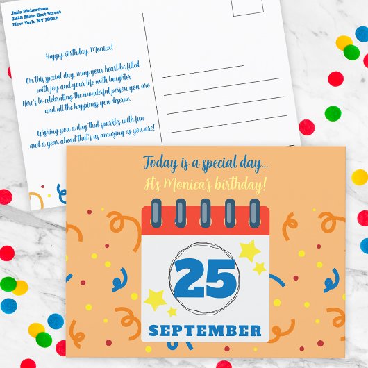 Kalenderblad Verjaardagsfeest 25 september Briefkaart