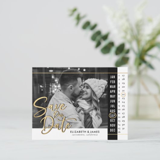 Kalenderfoto bruiloft Sla de datum op Briefkaart (Staand voorkant)