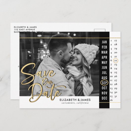 Kalenderfoto bruiloft Sla de datum op Briefkaart (Voorkant / Achterkant)