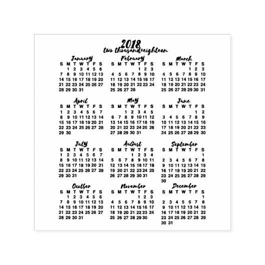 Kalenderjaar 2018 in het kort Inktkalligrafie Zelfinktende Stempel (Design)