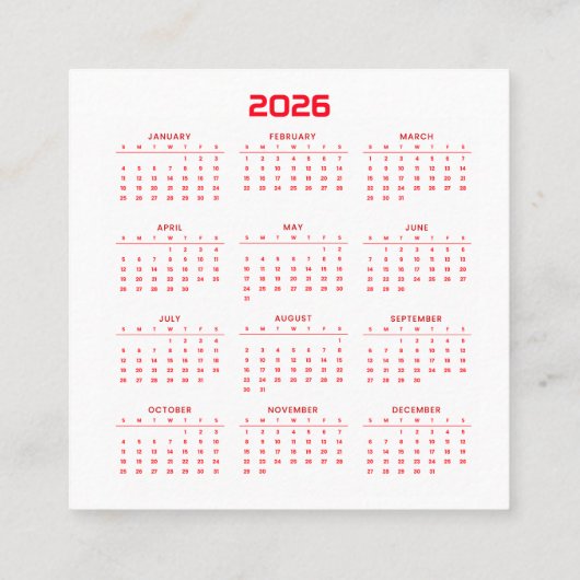 Kalenderjaar van het Paard 2026 Vierkante Visitekaartje (Achterkant)