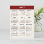 Kalenderkaart 2027 volledige jaarkijk aangepaste k programmakaart (Staand voorkant)