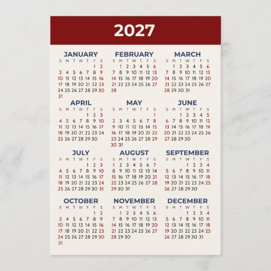 Kalenderkaart 2027 volledige jaarkijk aangepaste k programmakaart (Voorkant)