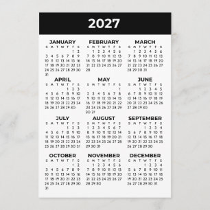 Kalenderkaart 2027 zwart-wit volledige jaaraanzich programmakaart