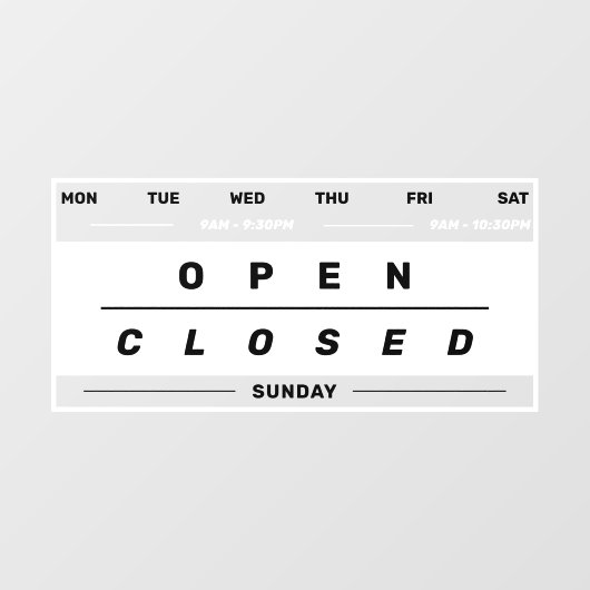 Kalenderstijl Bedrijfs Openingstijden Wit Raamsticker (Vel)