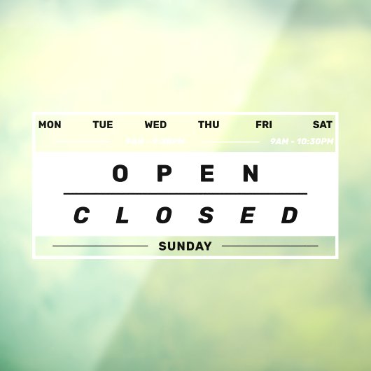 Kalenderstijl Bedrijfs Openingstijden Wit Raamsticker (Vel 3)