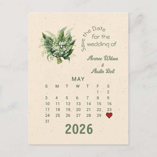 Kalenderstijl bruiloft Bewaar de datum mei Aankondigingskaart (Voorkant)