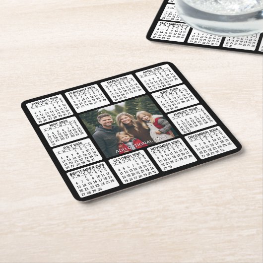Kalendervierkant met foto in het midden kartonnen onderzetters (Schuin)