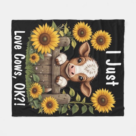 Kalf gluren over hek omringd door zonnebloemen fleece deken (Voorkant (Horizontaal))