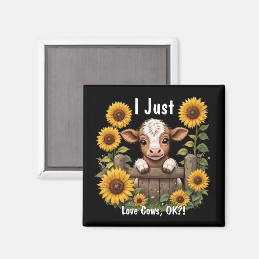 Kalf gluren over hek omringd door zonnebloemen magneet (Voorkant / Achterkant)