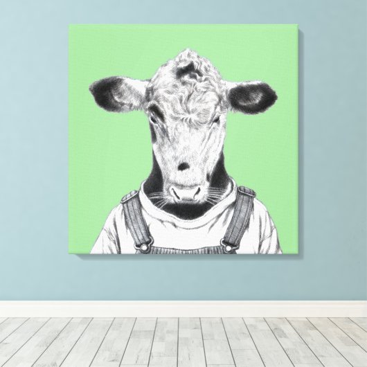 Kalf in Dungaree (Moegi) Canvas Afdruk (Insitu (Houten vloer))