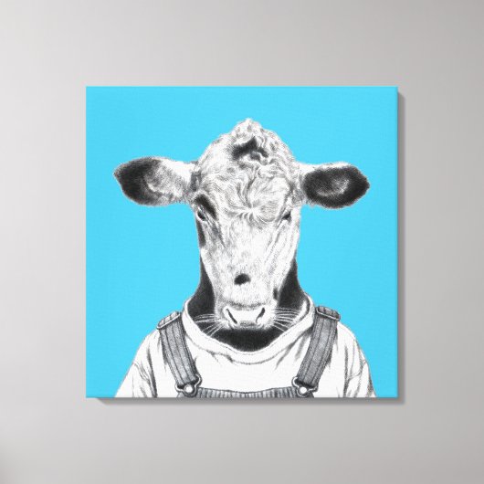 Kalf in Dungaree (Old-School Blue) Canvas Afdruk (Voorkant)