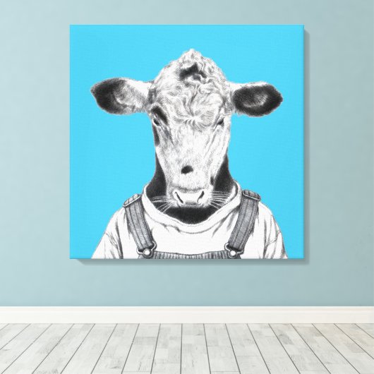 Kalf in Dungaree (Old-School Blue) Canvas Afdruk (Insitu (Houten vloer))