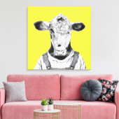 Kalf in Dungaree (Retro Yellow) Canvas Afdruk (Insitu (Woonkamer))