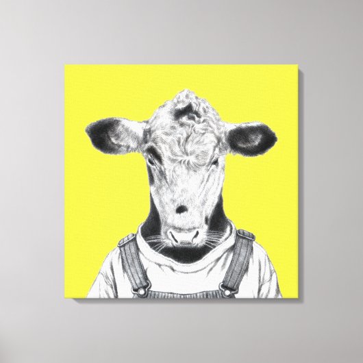 Kalf in Dungaree (Retro Yellow) Canvas Afdruk (Voorkant)
