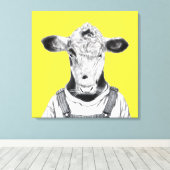 Kalf in Dungaree (Retro Yellow) Canvas Afdruk (Insitu (Houten vloer))