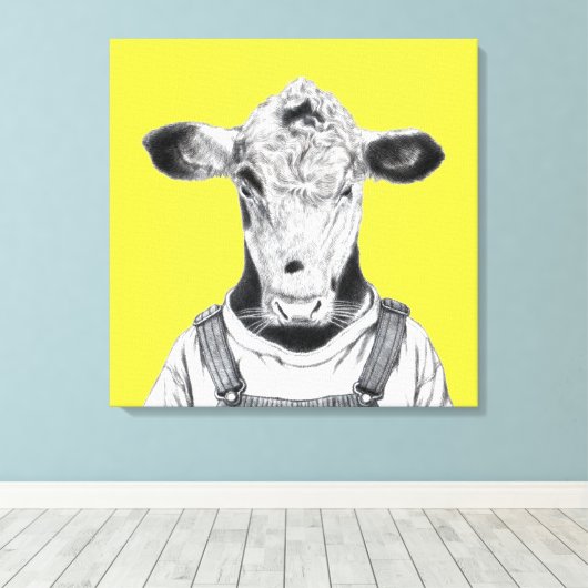 Kalf in Dungaree (Retro Yellow) Canvas Afdruk (Insitu (Houten vloer))
