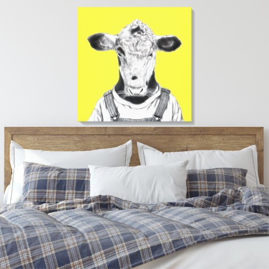 Kalf in Dungaree (Retro Yellow) Canvas Afdruk (Insitu (Slaapkamer))