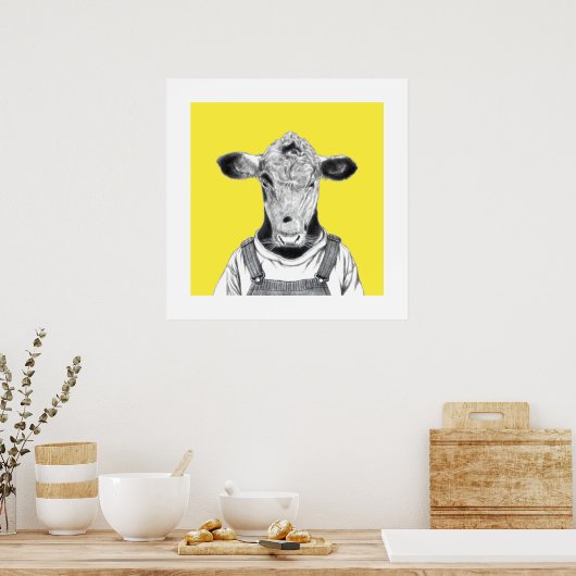 Kalf in Dungaree (Retro Yellow) Poster (Keuken)