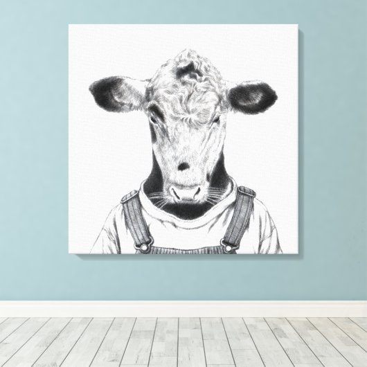 Kalf in Dungaree (Sneeuw) Canvas Afdruk (Insitu (Houten vloer))