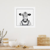 Kalf in Dungaree (Sneeuw) Poster (Keuken)