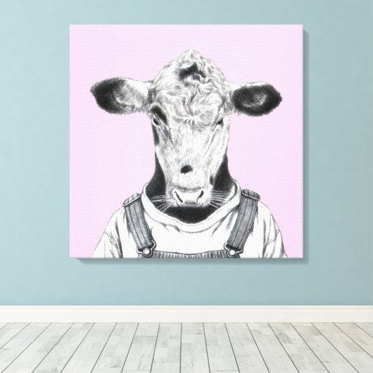 Kalf in Dungaree (Ume) Canvas Afdruk (Insitu (Houten vloer))