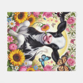 Kalf in een levendige bloementuin en Butterfly Won Fleece Deken (Voorkant (Horizontaal))