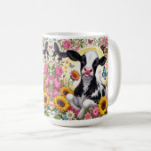 Kalf in een levendige bloementuin en Butterfly Won Koffiemok (Voorkant rechts)