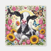 Kalf in een levendige bloementuin en Butterfly Won Magneet (Voorkant)