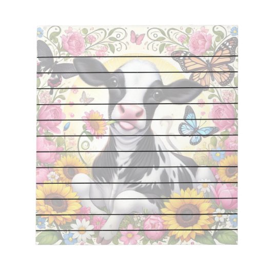 Kalf in een levendige bloementuin en Butterfly Won Notitieblok (Voorkant)