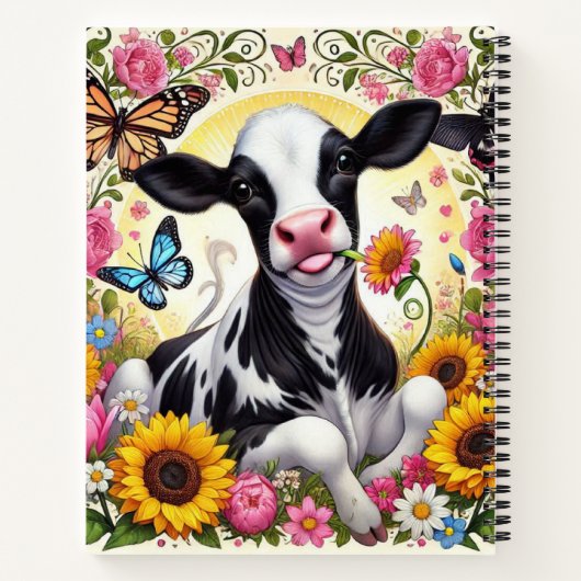 Kalf in een levendige bloementuin en Butterfly Won Notitieboek (Achterkant)