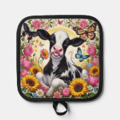 Kalf in een levendige bloementuin en Butterfly Won Pannenlap (Voorkant)