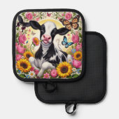 Kalf in een levendige bloementuin en Butterfly Won Pannenlap (Voorkant / Achterkant)