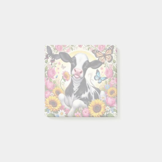 Kalf in een levendige bloementuin en Butterfly Won Post-it® Notes (Voorkant)