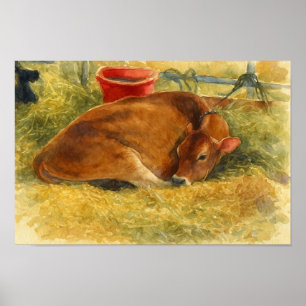 Kalf in het hooi poster
