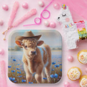 Kalf met cowboy Pet in weiland Papieren Bordje (Feest)