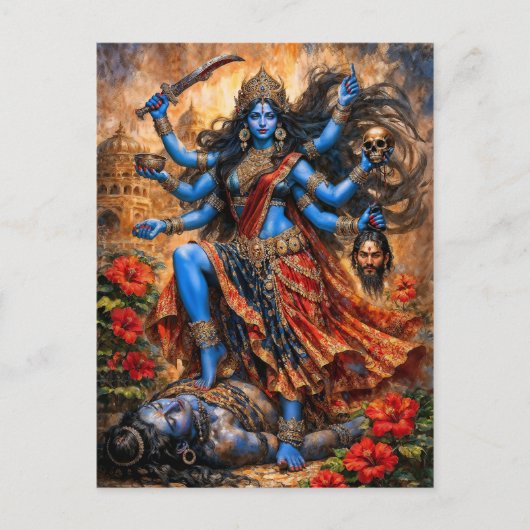 Kali danst op Shiva Briefkaart (Voorkant)