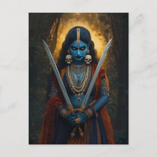 Kali Hindoe Godin Portret Schildering Donkere Fant Briefkaart (Voorkant)