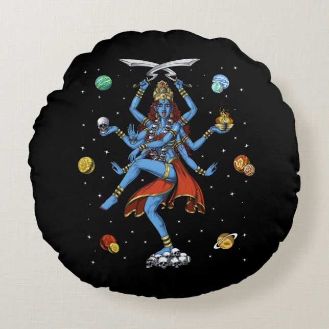 Kali Hindu Goddess Rond Kussen (Voorkant)