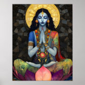 Kali in Meditatie: Mozaïek Blauw Goud Godin Kunst Poster (Voorkant)