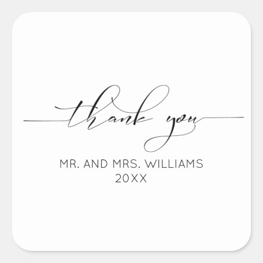 KALIGRAFIE TYPOGRAFIE Dank U Nieuw Meneer & Mevrou Vierkante Sticker (Voorkant)