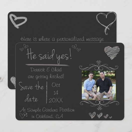 Kalk Board Save the Date, zei hij ja Kaart (Voorkant / Achterkant)