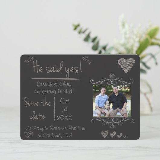 Kalk Board Save the Date, zei hij ja Kaart (Staand voorkant)