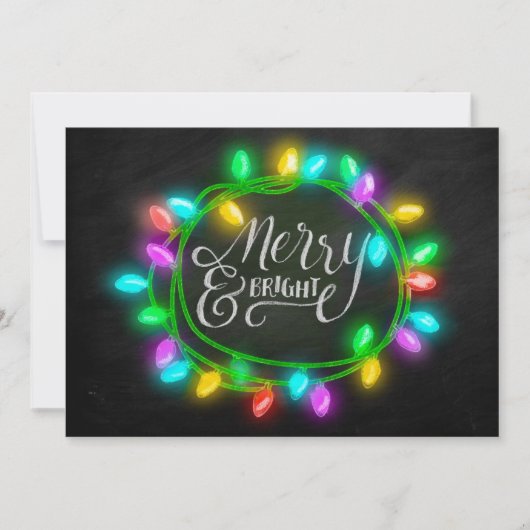 Kalk Drawn Merry en Bright met lampjes Feestdagenkaart (Voorkant)