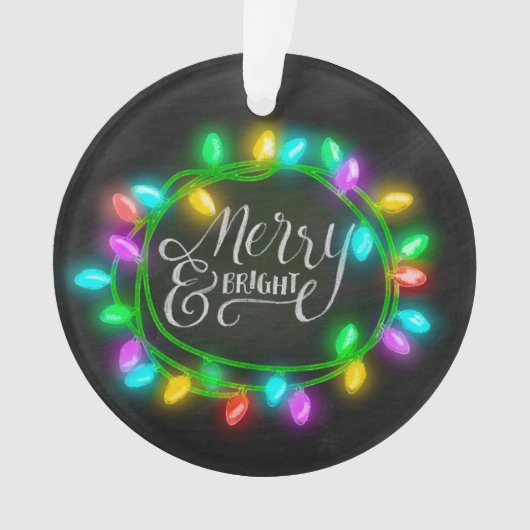 Kalk Drawn Merry en Bright met lampjes Ornament (voorkant)