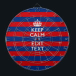 KALK EN Jouw tekst BEHOUDEN OP blauwe strepen Dartbord<br><div class="desc">Laat je eigen, kalm gezegde houden op dit mooie aangepast cadeau voor jezelf of voor iemand die speciaal op je lijst staat. Aangeboden op een levendige rode en blauwe strepen decor. Met humoristische of grillige kreten kun je op de twee bewerkbare tekstvelden die je op deze productpagina ziet, je creatieve...</div>