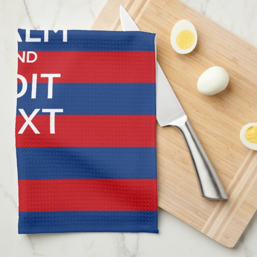 KALK EN Jouw tekst BEHOUDEN OP blauwe strepen Theedoek (Quarter Fold)