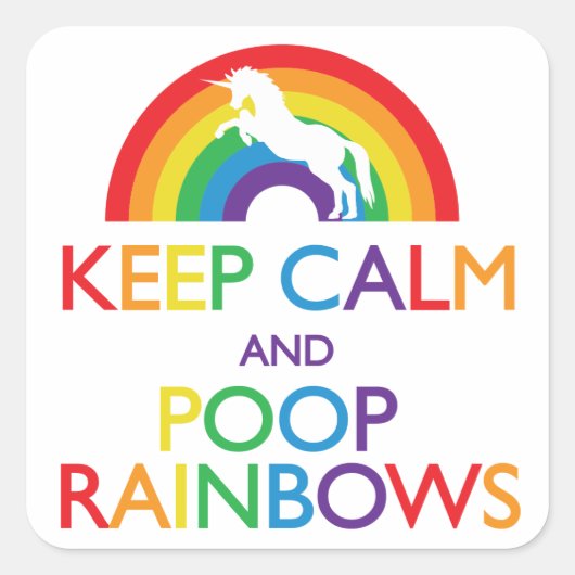 Kalk- en Poop Rainbows Unicorn Vierkante Sticker (Voorkant)