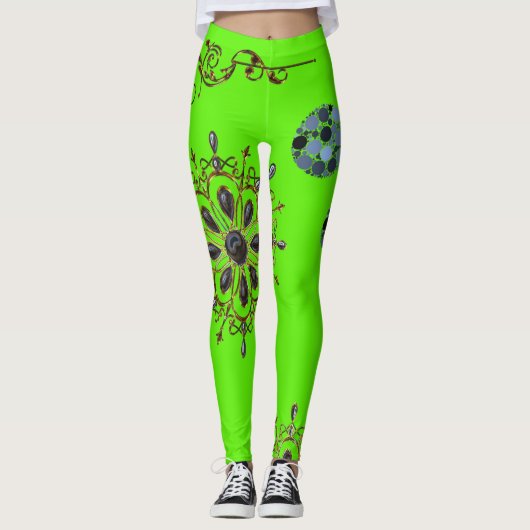 kalk groene blauwe gouden lange leggings (Voorkant)