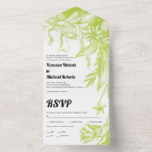  kalk groene lijn bloemen bruiloft all in one uitnodiging (Binnen)